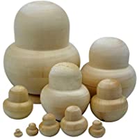 Ambility 10pcs Madera Embryos Anidamiento Ruso Matrioska Muñecas Juguetes sin Pintar Bricolaje Blanco para Niños Regalo…